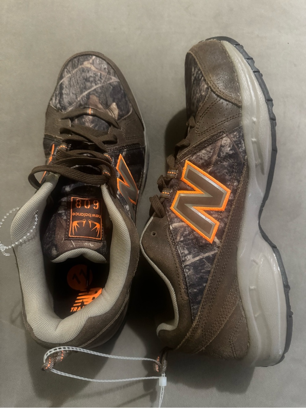 New Balance Brown Camo Sneakers with Orange Logo